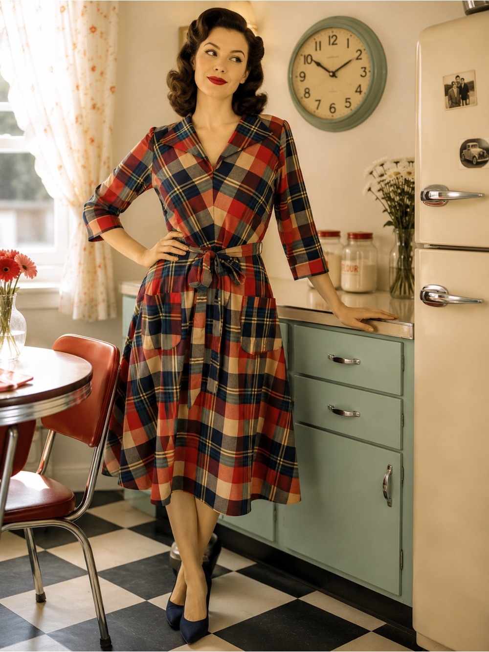 ModCloth Multicolor Plaid A-Line Midi Dress Retro 50s Tartan Size 10 NWT